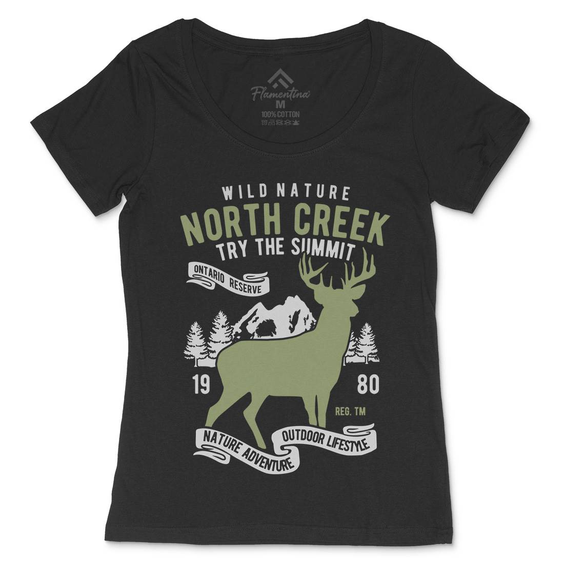 North Creek Deer Nature Womens Scoop Neck T-Shirt Nature B431