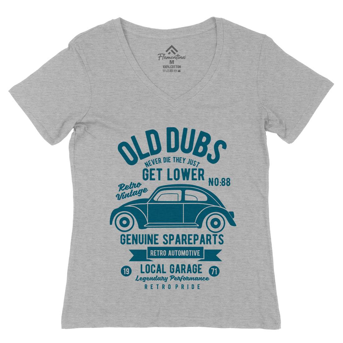 Old Dubs Womens Organic V-Neck T-Shirt Cars B434