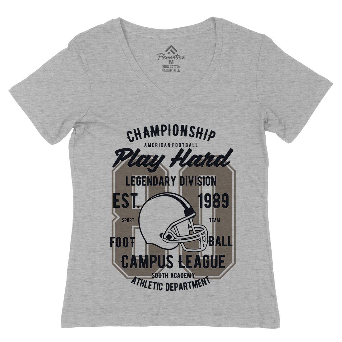 Play Hard Football Womens Organic V-Neck T-Shirt Sport B435