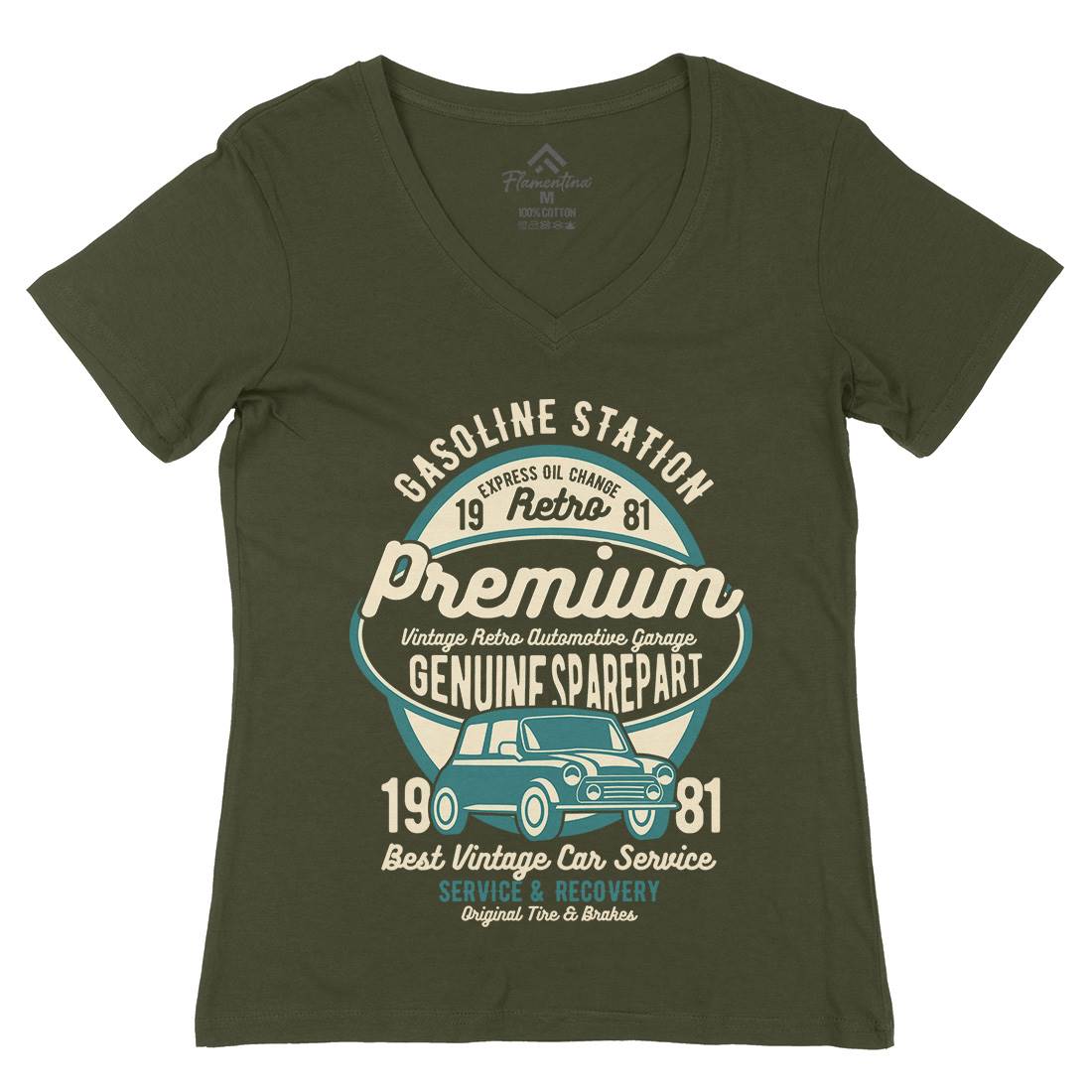 Premium Garage Womens Organic V-Neck T-Shirt Cars B436