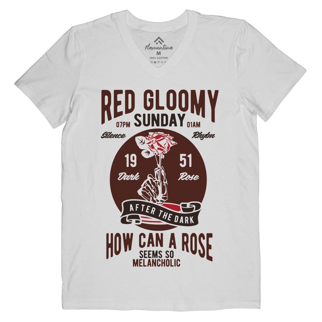 Red Gloomy Sunday Mens Organic V-Neck T-Shirt Retro B437