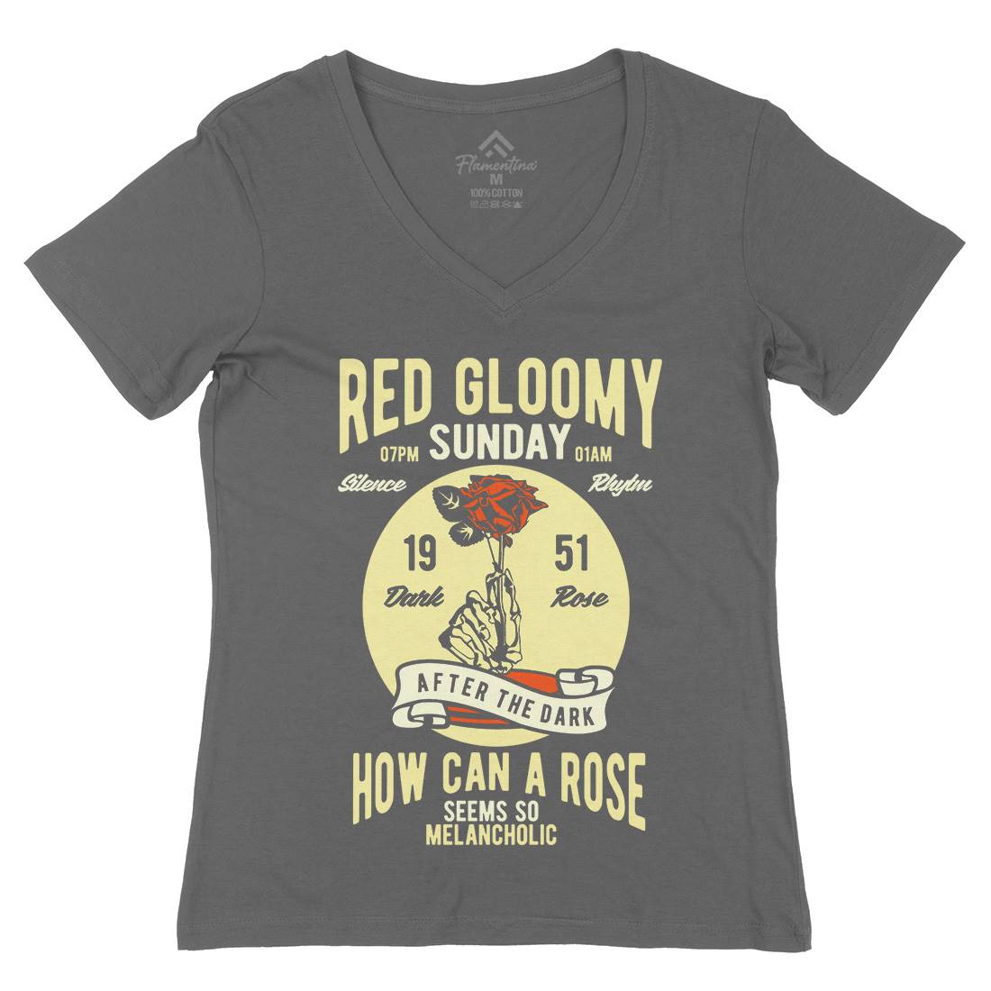 Red Gloomy Sunday Womens Organic V-Neck T-Shirt Retro B437