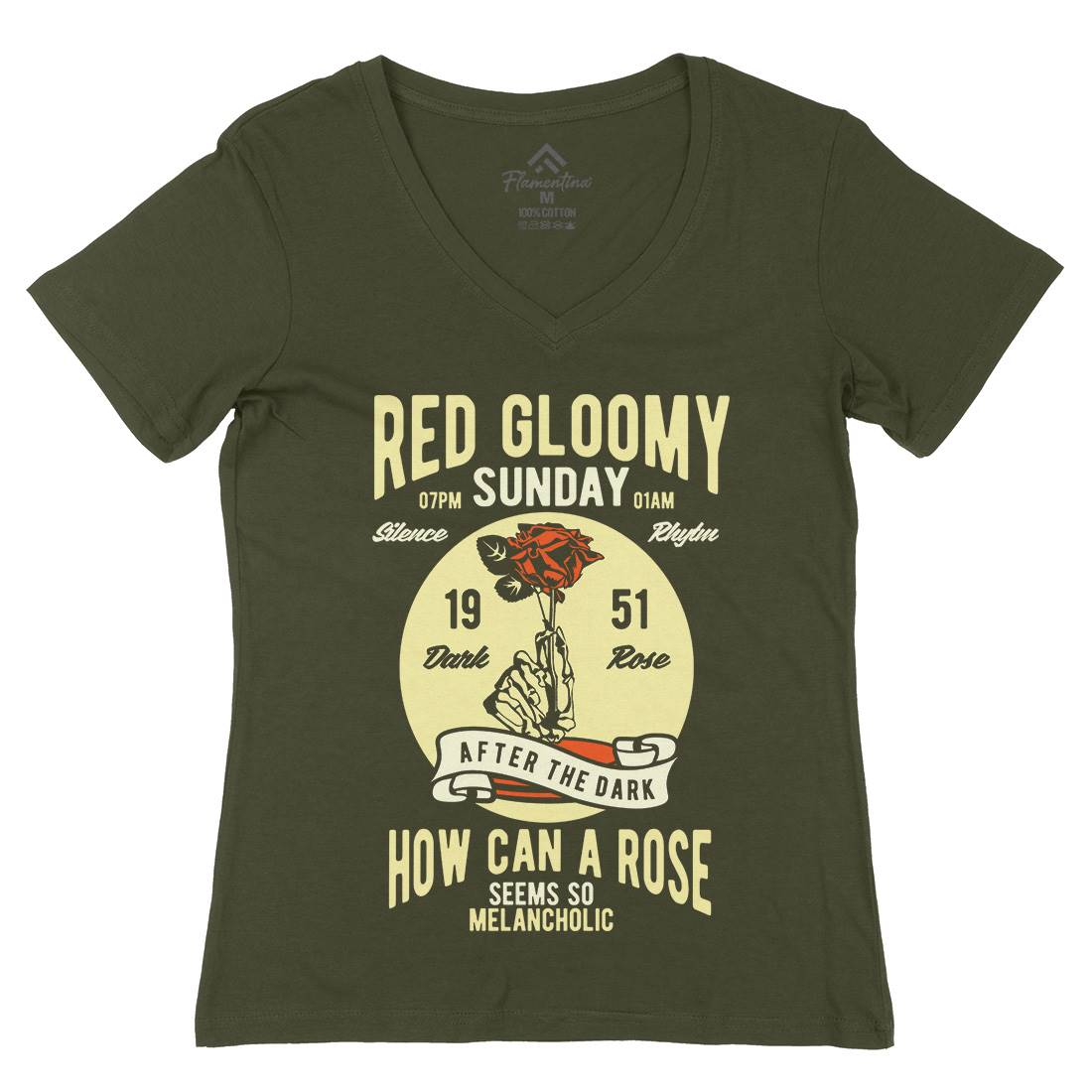Red Gloomy Sunday Womens Organic V-Neck T-Shirt Retro B437