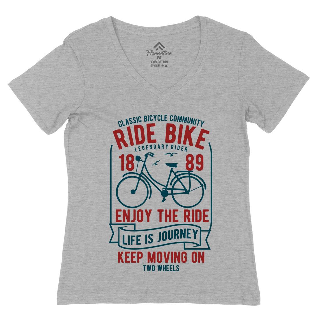Ride Bike Womens Organic V-Neck T-Shirt Bikes B438