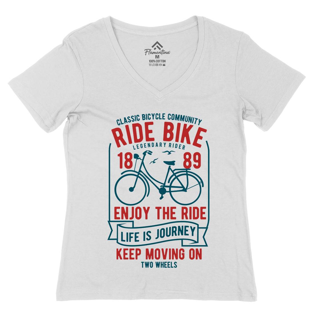 Ride Bike Womens Organic V-Neck T-Shirt Bikes B438