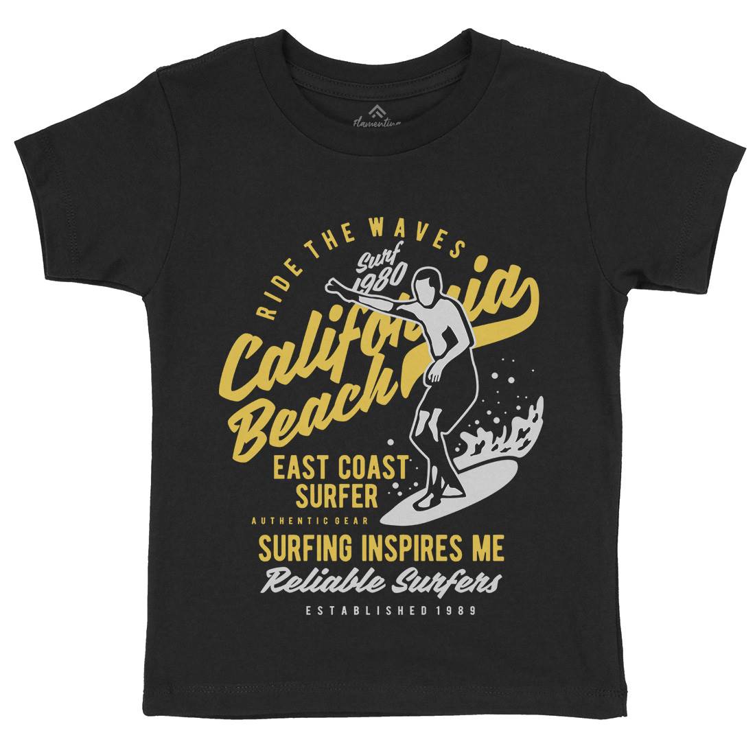 Ride The Waves In California Kids Organic Crew Neck T-Shirt Surf B439