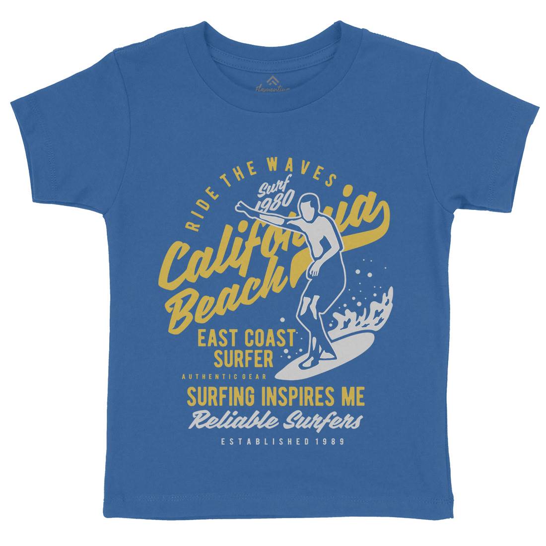 Ride The Waves In California Kids Crew Neck T-Shirt Surf B439