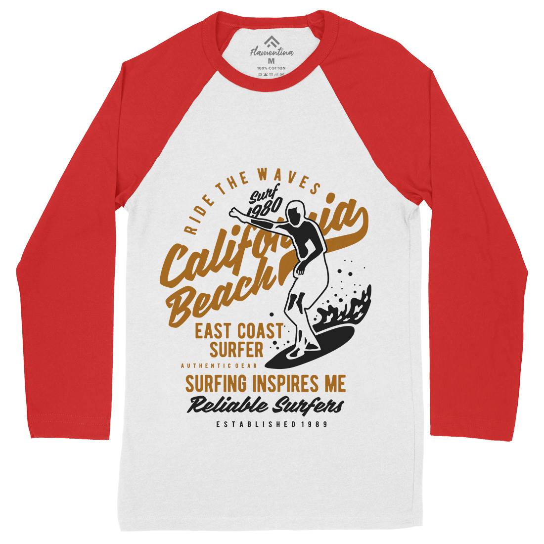 Ride The Waves In California Mens Long Sleeve Baseball T-Shirt Surf B439