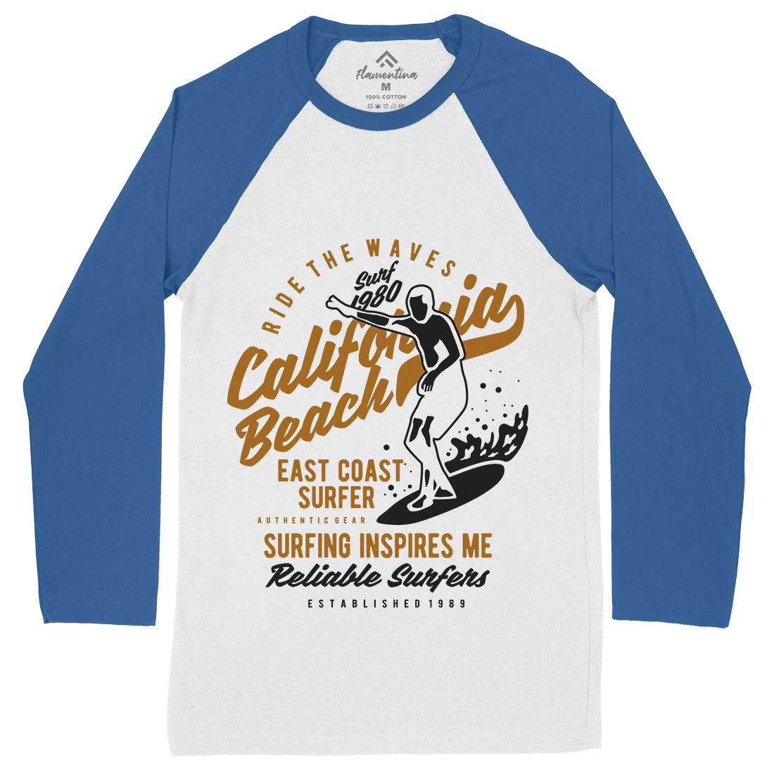 Ride The Waves In California Mens Long Sleeve Baseball T-Shirt Surf B439