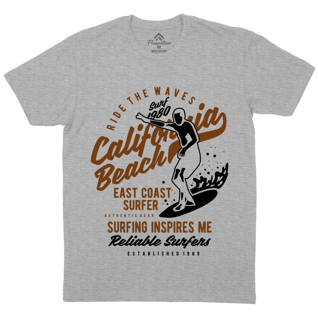 Ride The Waves In California Mens Organic Crew Neck T-Shirt Surf B439