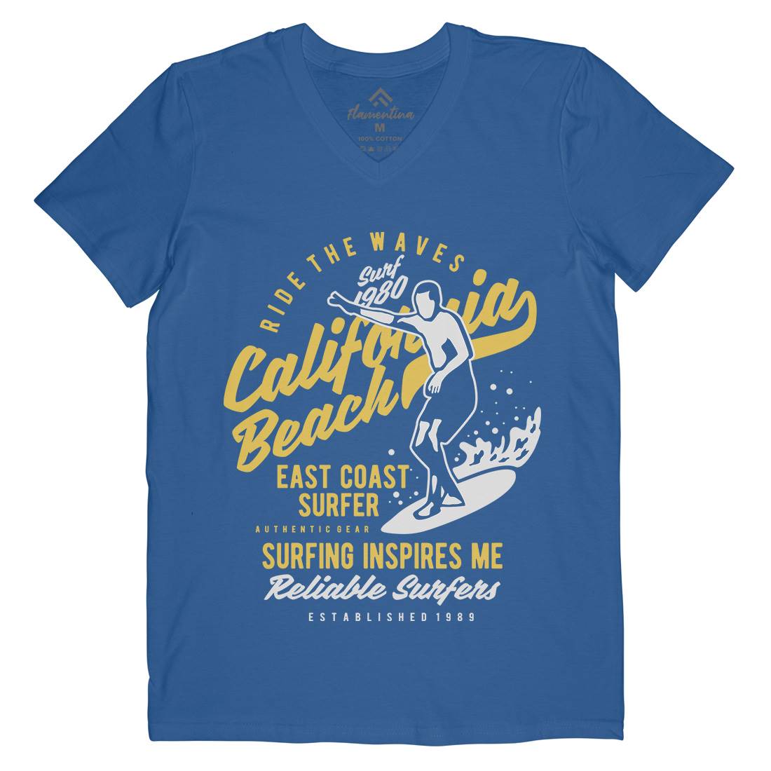 Ride The Waves In California Mens V-Neck T-Shirt Surf B439