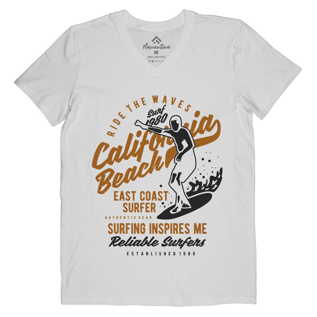 Ride The Waves In California Mens Organic V-Neck T-Shirt Surf B439