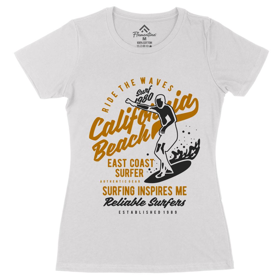 Ride The Waves In California Womens Organic Crew Neck T-Shirt Surf B439