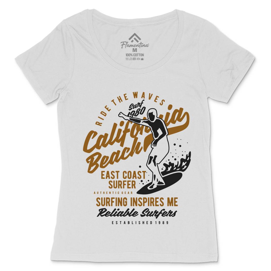 Ride The Waves In California Womens Scoop Neck T-Shirt Surf B439