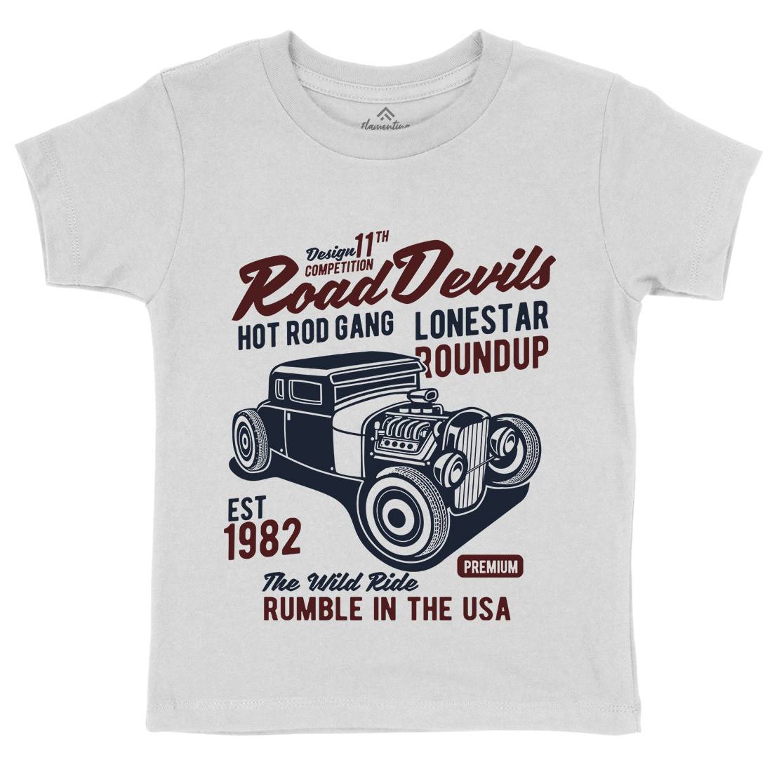Road Devils Kids Organic Crew Neck T-Shirt Cars B440