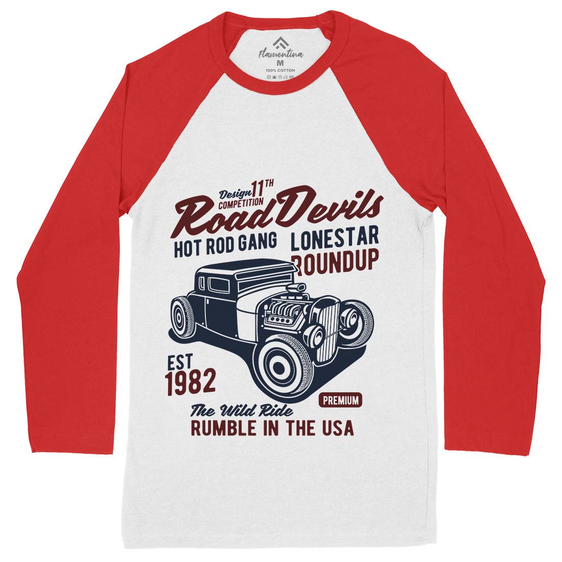Road Devils Mens Long Sleeve Baseball T-Shirt Cars B440