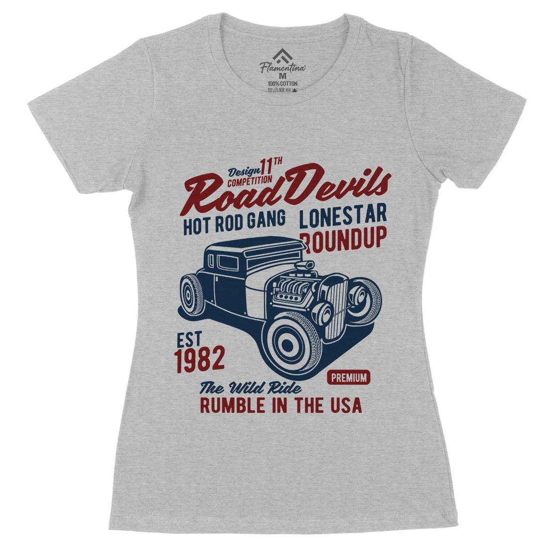 Road Devils Womens Organic Crew Neck T-Shirt Cars B440