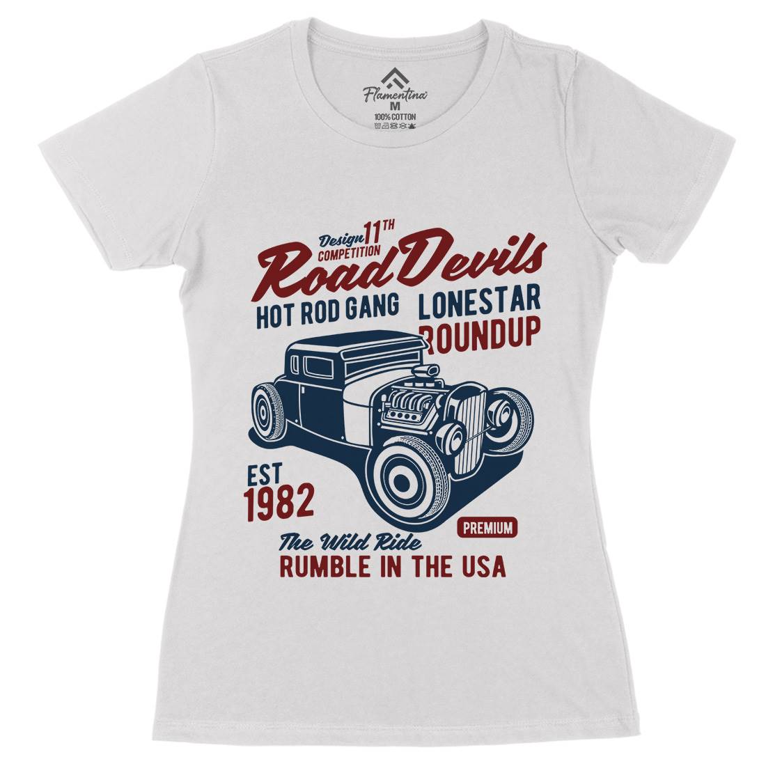 Road Devils Womens Organic Crew Neck T-Shirt Cars B440