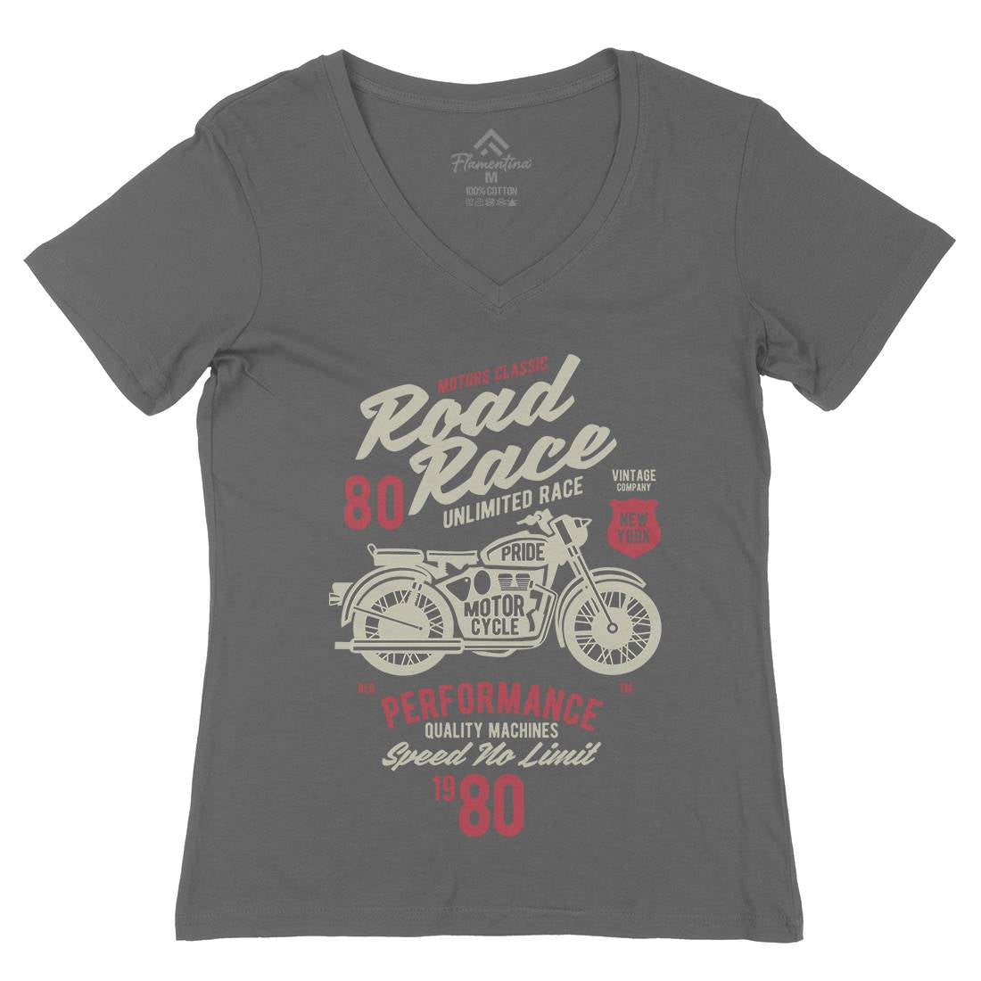 Road Race Womens Organic V-Neck T-Shirt Motorcycles B441
