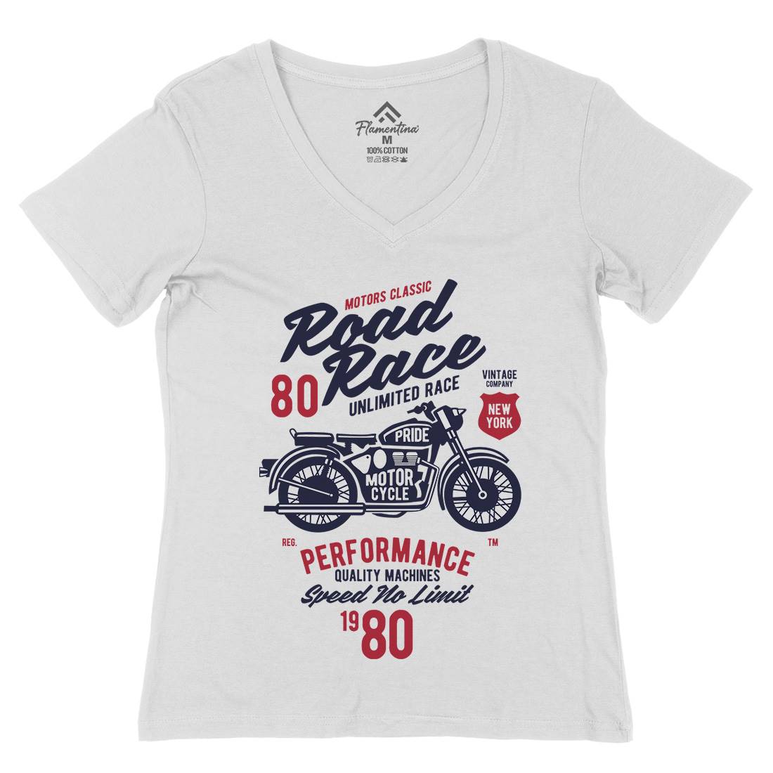 Road Race Womens Organic V-Neck T-Shirt Motorcycles B441