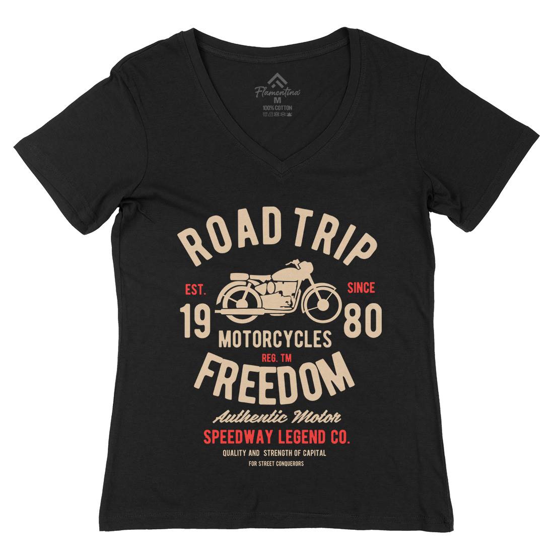 Road Trip Womens Organic V-Neck T-Shirt Motorcycles B442