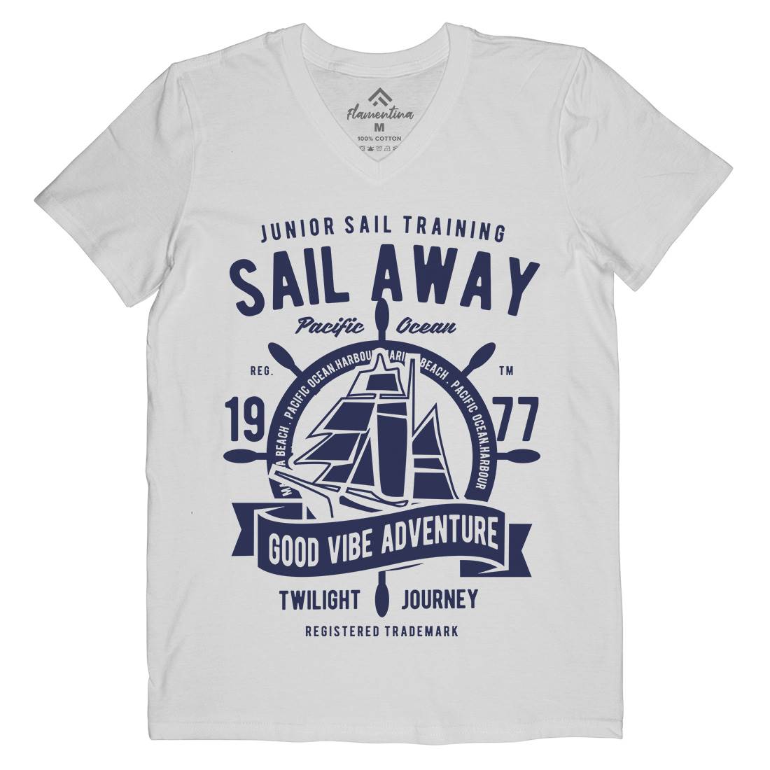 Sail Away Mens Organic V-Neck T-Shirt Navy B444