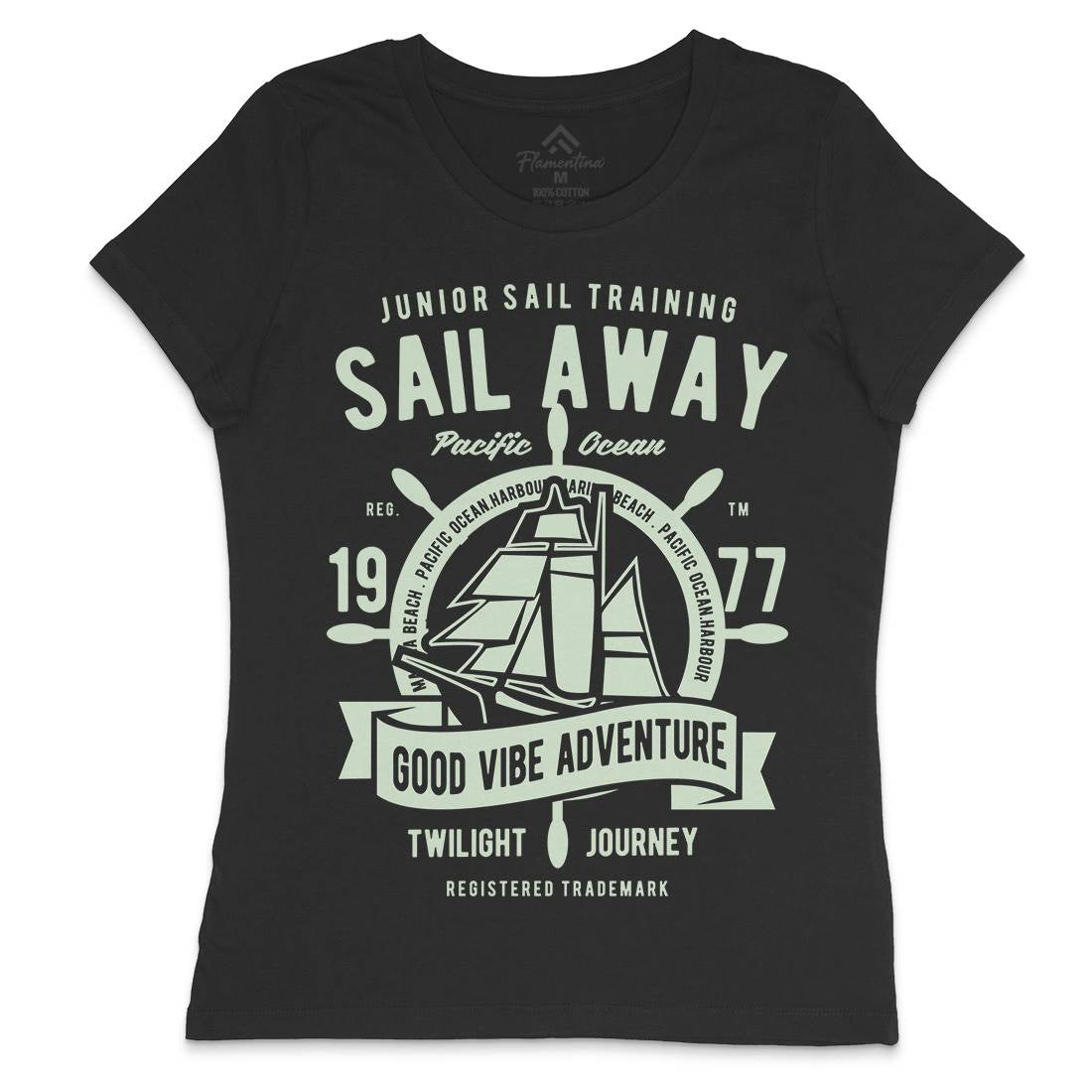 Sail Away Womens Crew Neck T-Shirt Navy B444