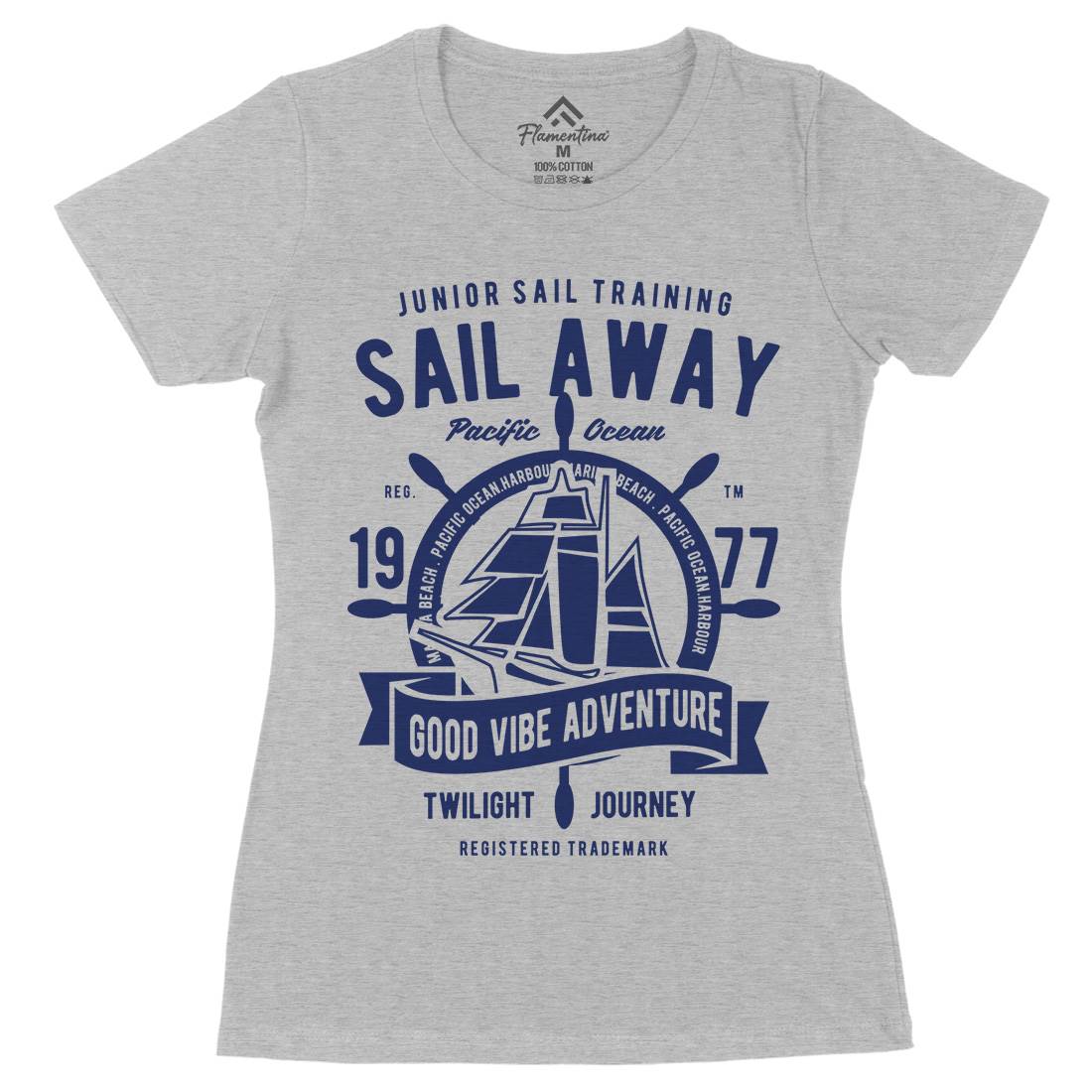 Sail Away Womens Organic Crew Neck T-Shirt Navy B444