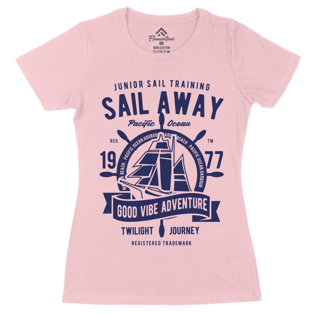 Sail Away Womens Organic Crew Neck T-Shirt Navy B444