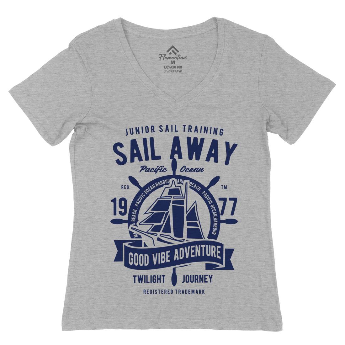 Sail Away Womens Organic V-Neck T-Shirt Navy B444