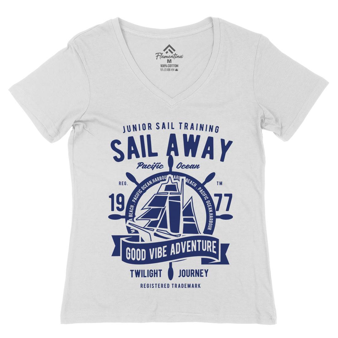 Sail Away Womens Organic V-Neck T-Shirt Navy B444