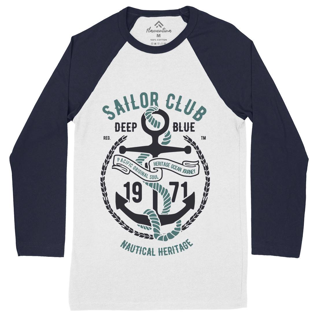 Sailor Club Mens Long Sleeve Baseball T-Shirt Navy B445
