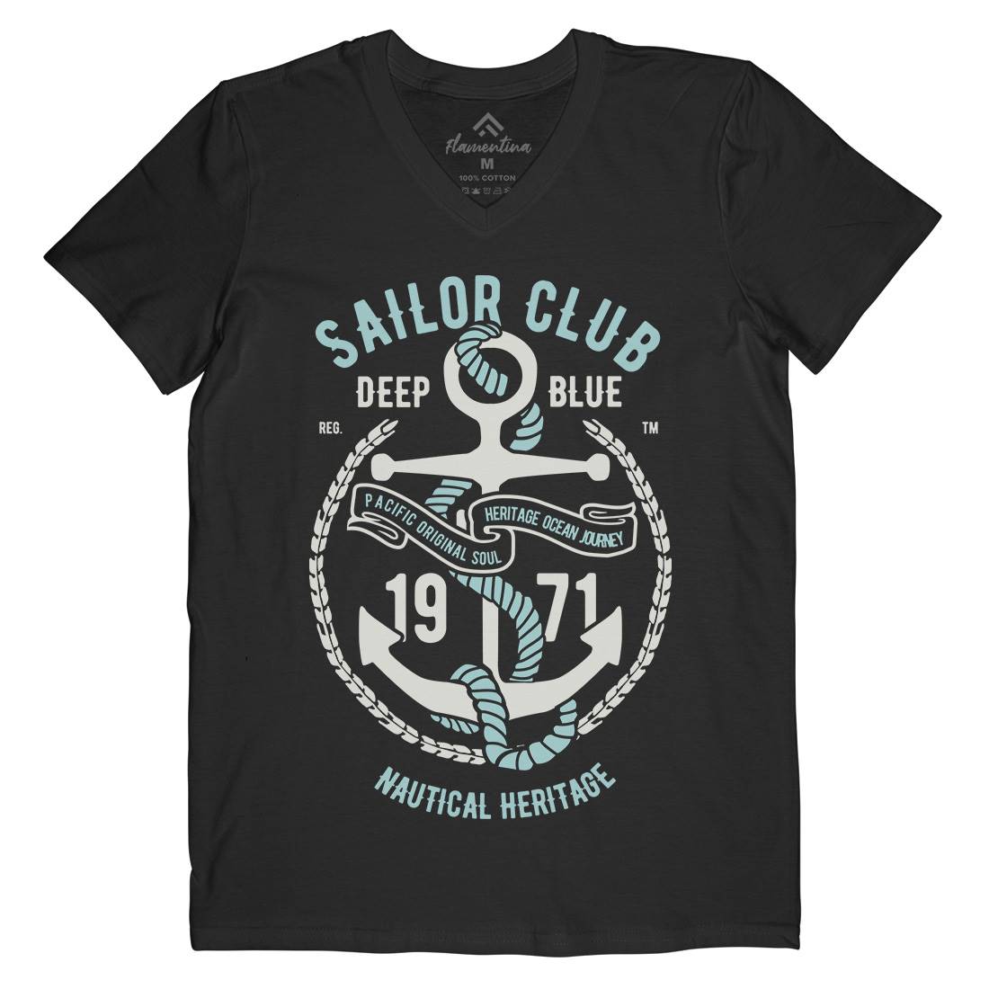 Sailor Club Mens Organic V-Neck T-Shirt Navy B445