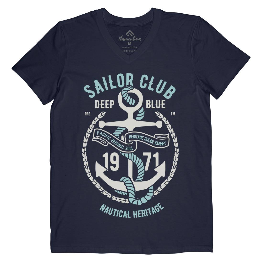 Sailor Club Mens V-Neck T-Shirt Navy B445