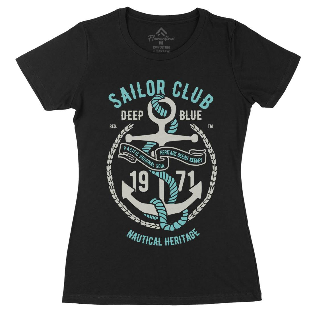 Sailor Club Womens Organic Crew Neck T-Shirt Navy B445