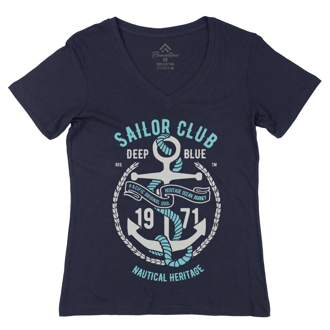 Sailor Club Womens Organic V-Neck T-Shirt Navy B445