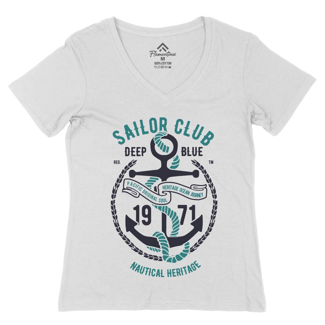 Sailor Club Womens Organic V-Neck T-Shirt Navy B445