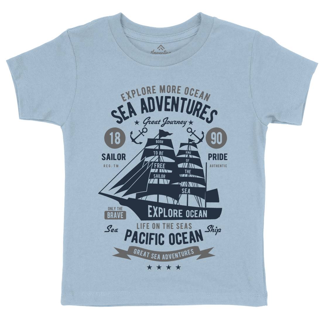 Sea Adventures Kids Organic Crew Neck T-Shirt Navy B446