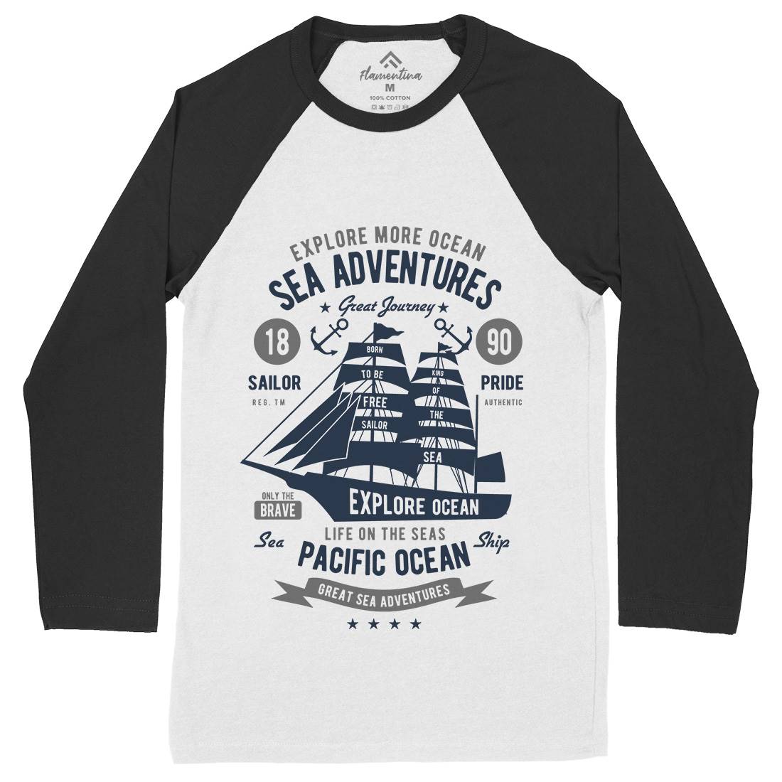 Sea Adventures Mens Long Sleeve Baseball T-Shirt Navy B446