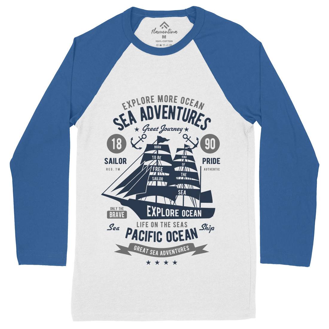 Sea Adventures Mens Long Sleeve Baseball T-Shirt Navy B446