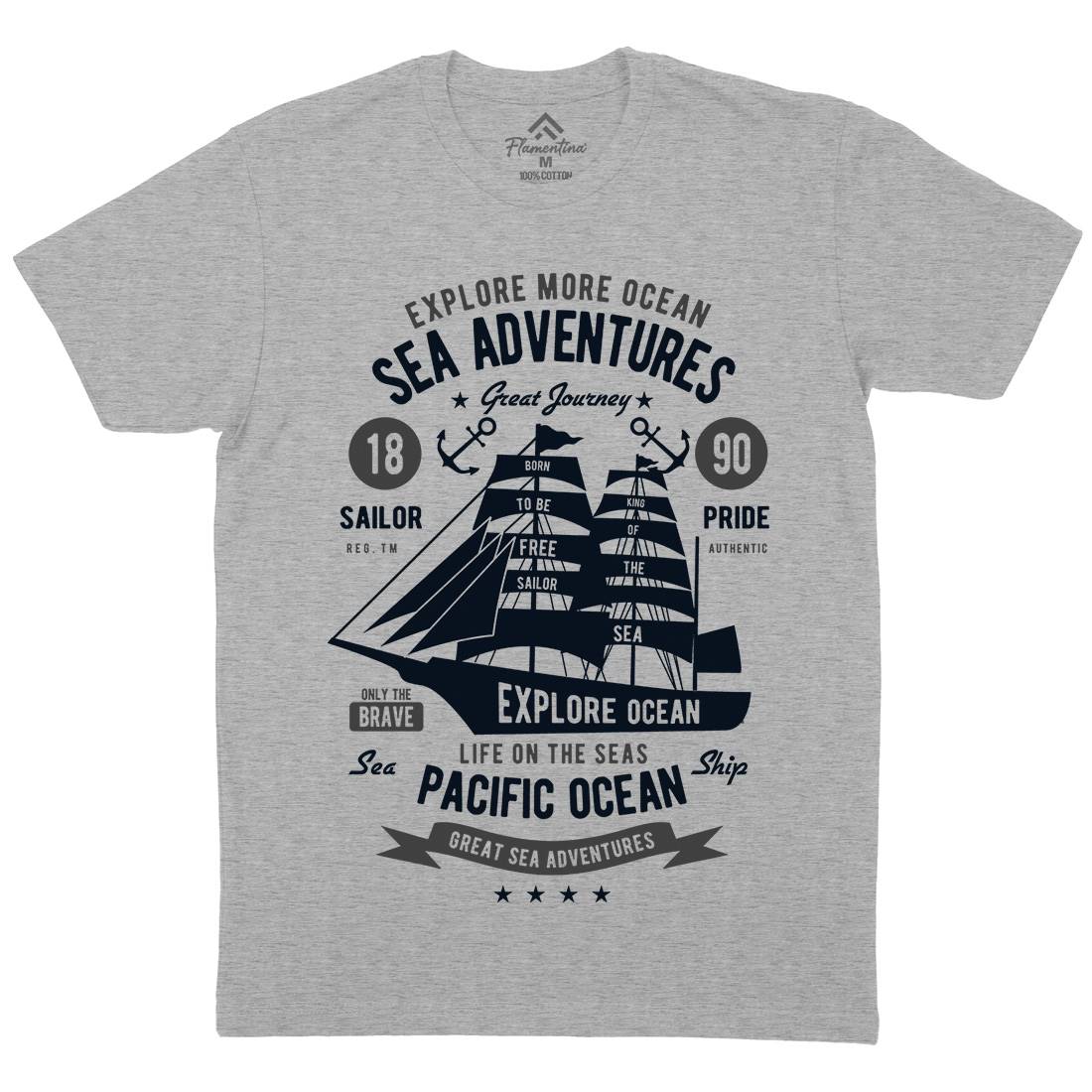 Sea Adventures Mens Crew Neck T-Shirt Navy B446