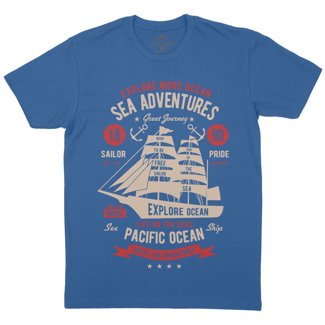 Sea Adventures Mens Organic Crew Neck T-Shirt Navy B446