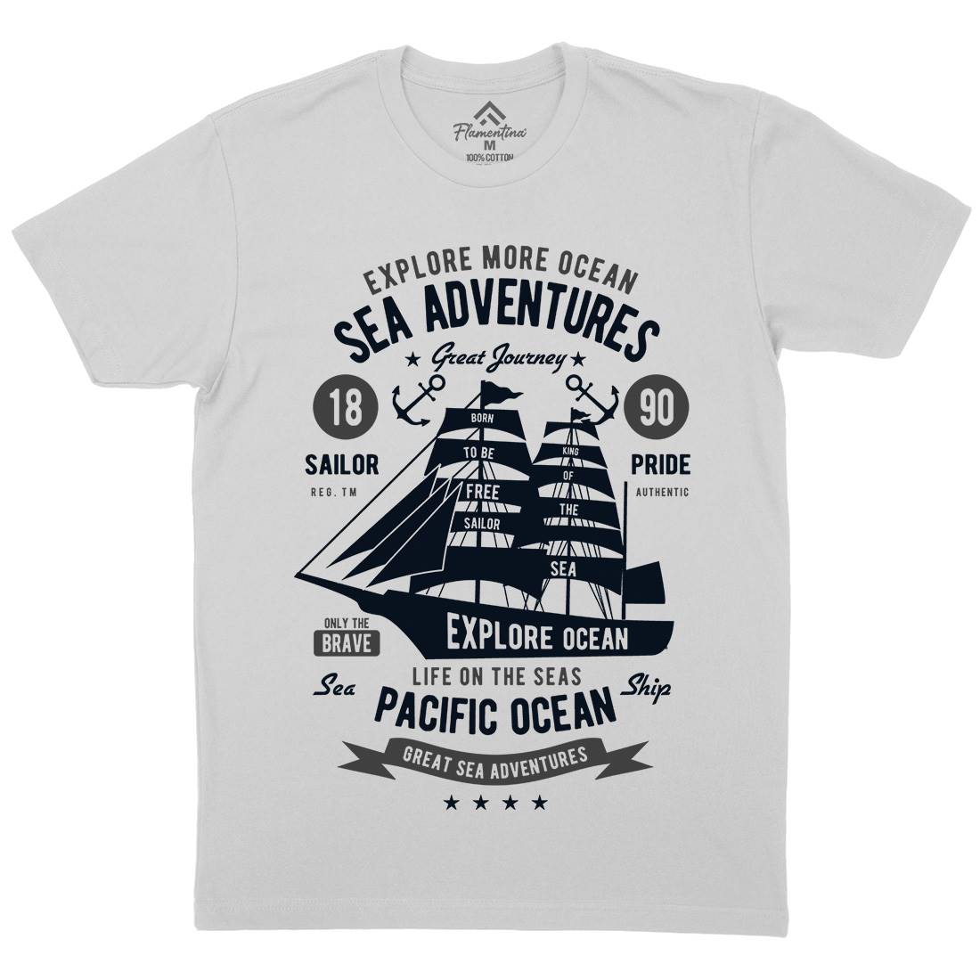 Sea Adventures Mens Crew Neck T-Shirt Navy B446