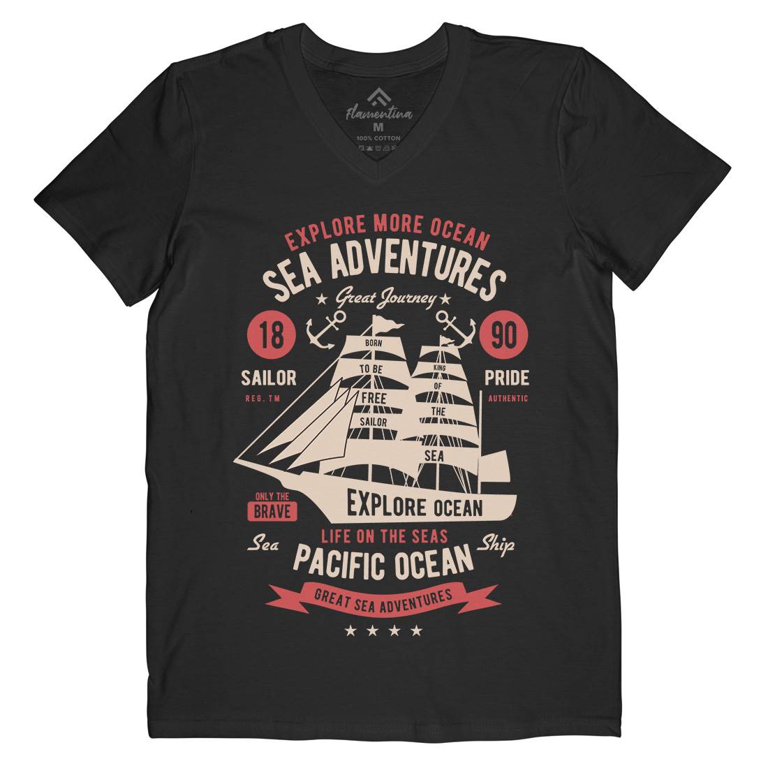 Sea Adventures Mens Organic V-Neck T-Shirt Navy B446