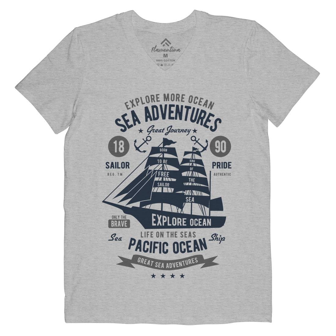 Sea Adventures Mens V-Neck T-Shirt Navy B446