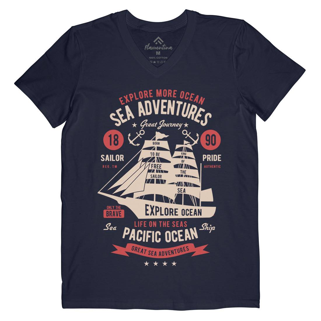 Sea Adventures Mens V-Neck T-Shirt Navy B446