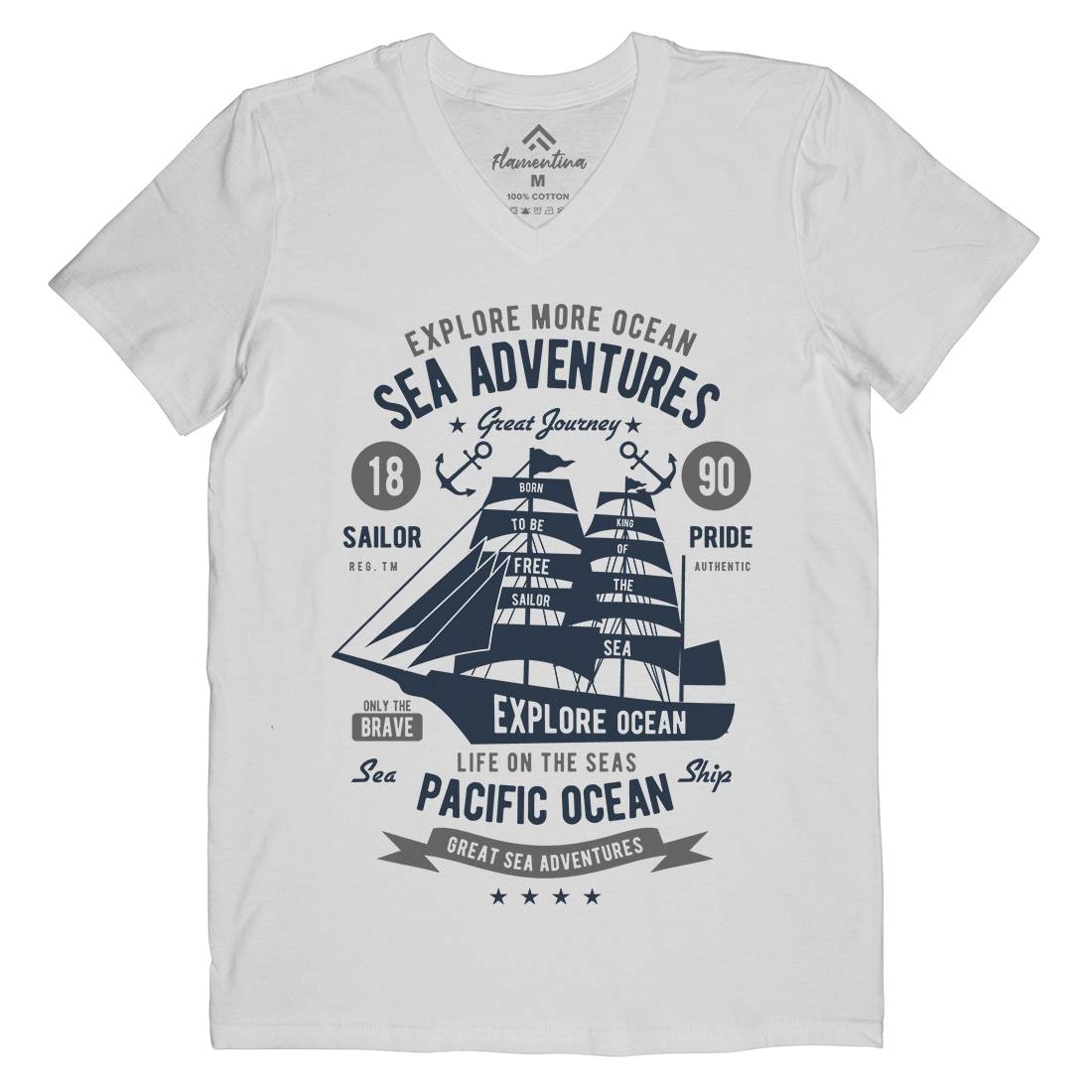 Sea Adventures Mens Organic V-Neck T-Shirt Navy B446