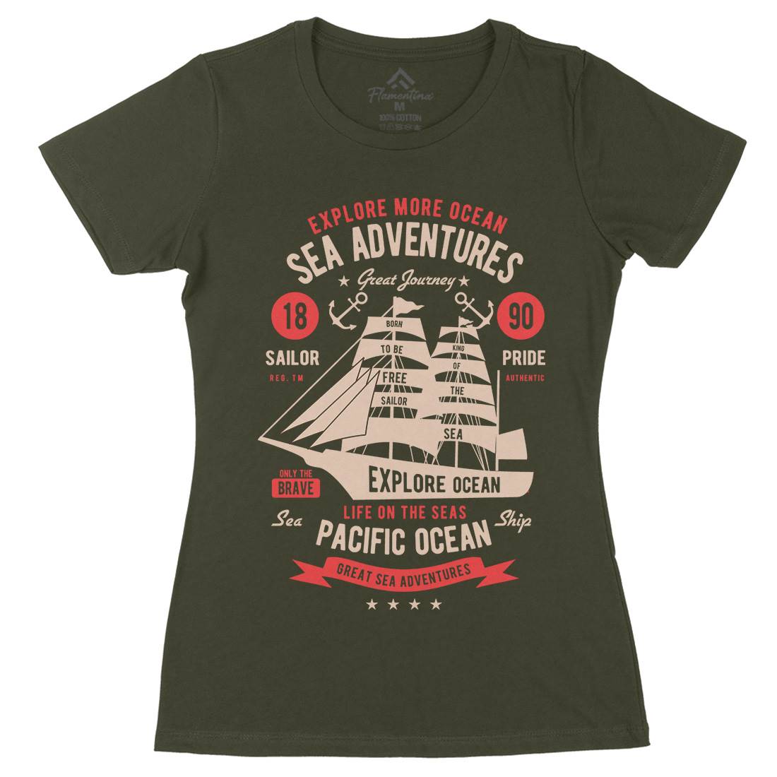 Sea Adventures Womens Organic Crew Neck T-Shirt Navy B446