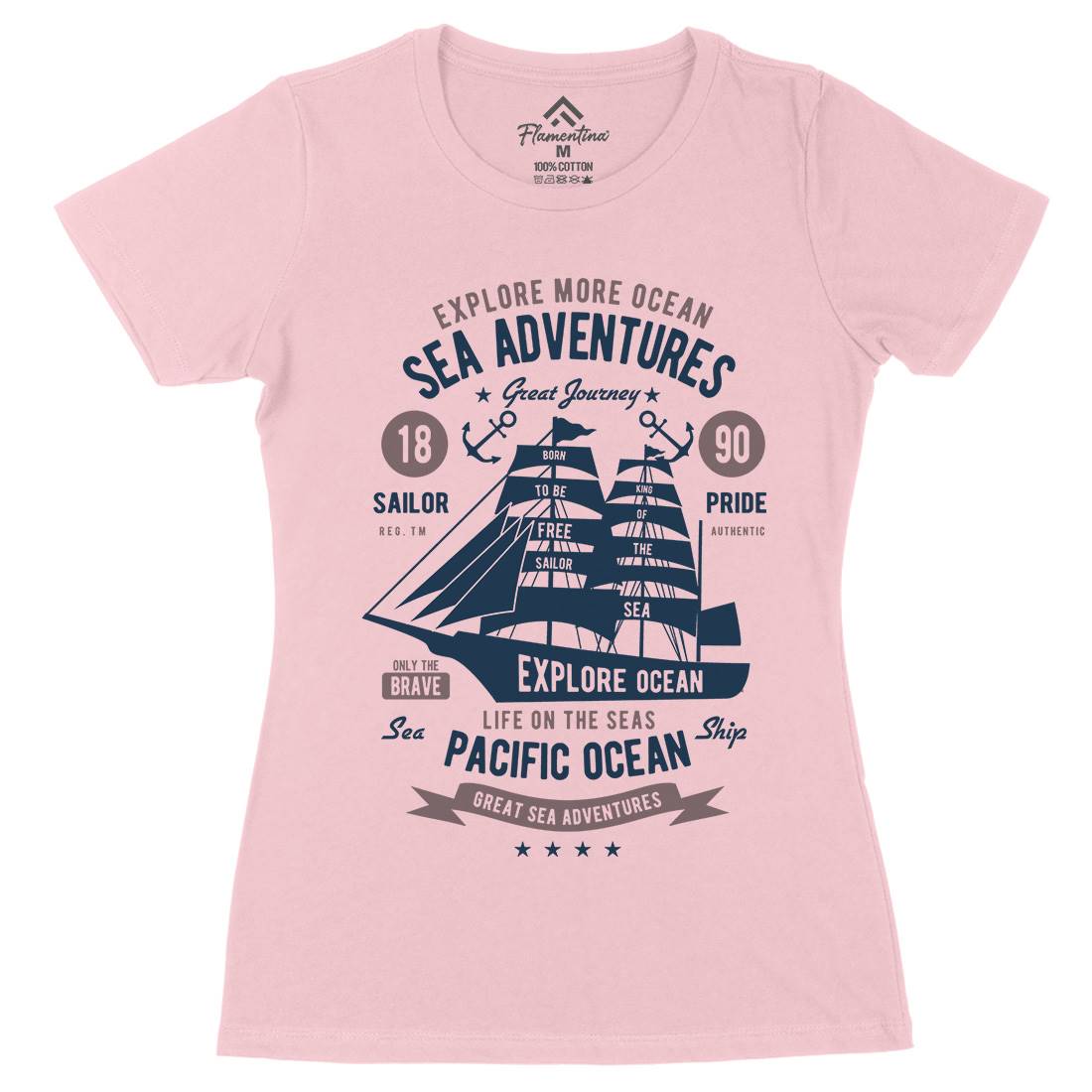 Sea Adventures Womens Organic Crew Neck T-Shirt Navy B446
