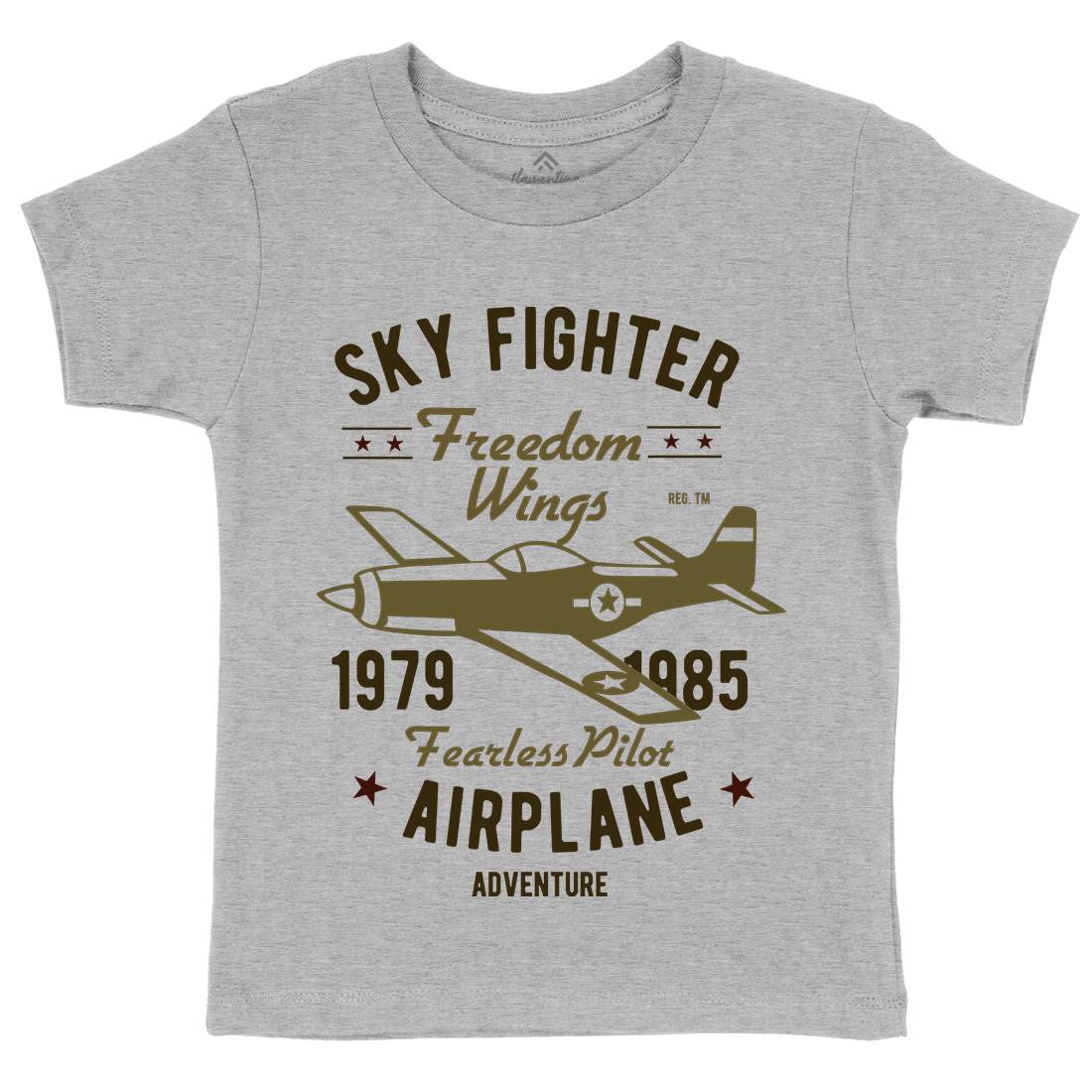 Sky Fighter Fearless Pilot Kids Organic Crew Neck T-Shirt Vehicles B447